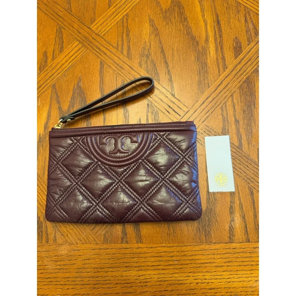 Tory Burch Fleming Soft Leather Burgundy Wristlet NWT